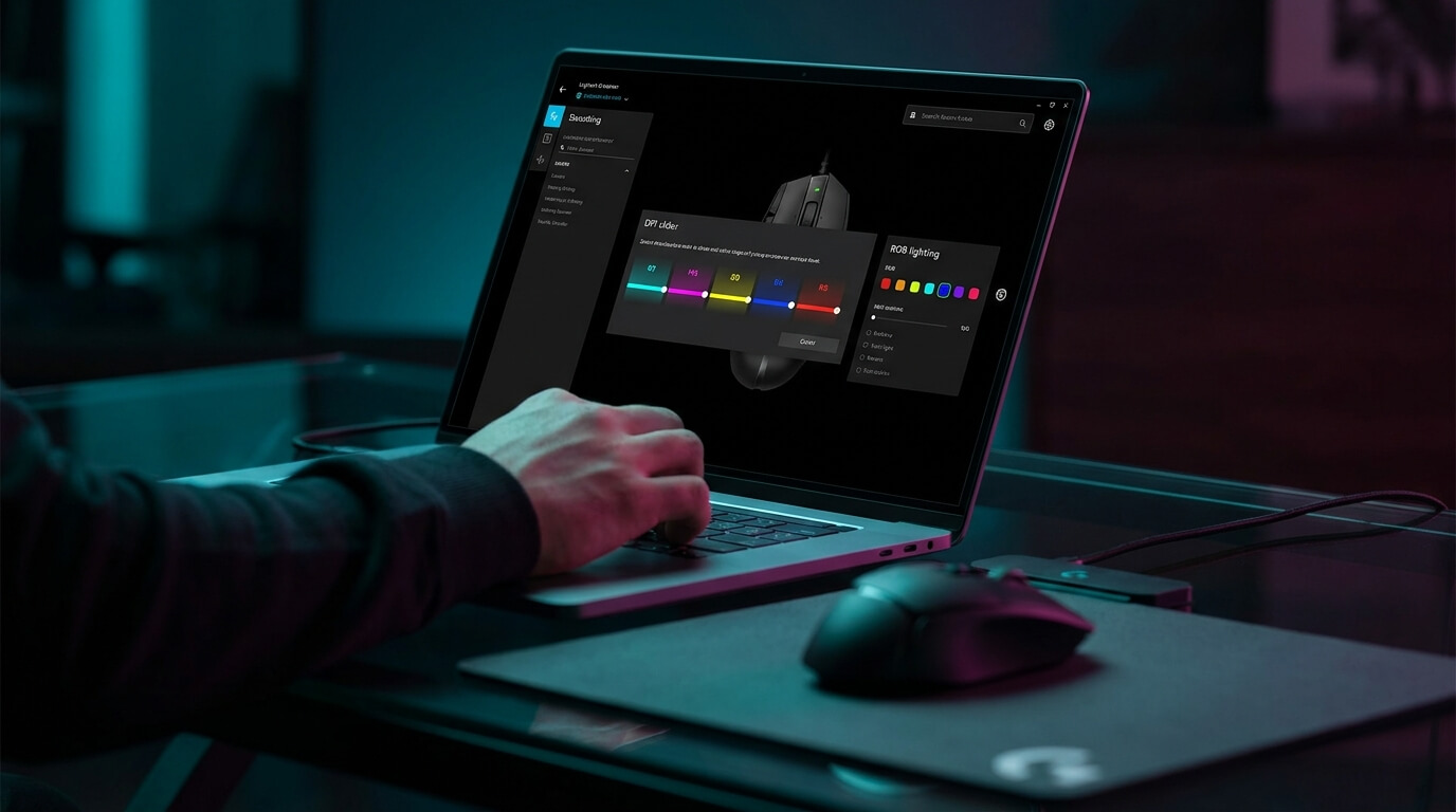 Logitech G HUB software dashboard showing per-game DPI and report-rate settings