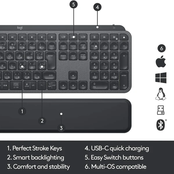 Logitech MX Keys Plus Advanced Wireless Illuminated Keyboard With Palm Rest in Pakistan, view 8
